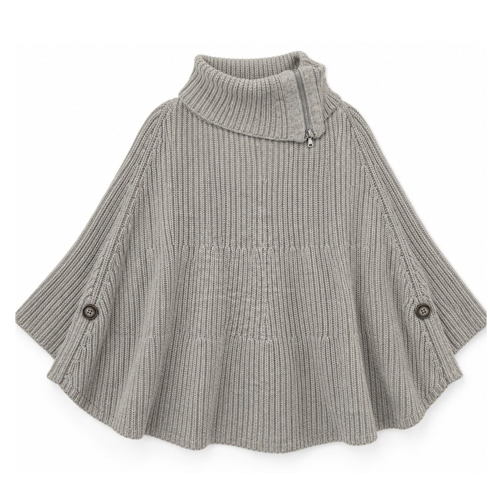 Gap Poncho Sweater M/L Gray Wool Blend Zip Turtleneck Ribbed Knit Quiet Luxury